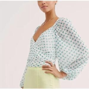 Free People CREAM COMBO Sweetie Pie‎ Floral Sheer Wrap Top - Small